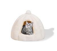 Galatée Cama Tipo Cueva para Gatos, Cama Cojín para Gatos con Fondo Antideslizante, Cama para Mascotas con Cojín Interior Lavable Extraíble, Iglú De Felpa Suave y Acogedor para Gatos(M, Blanco)