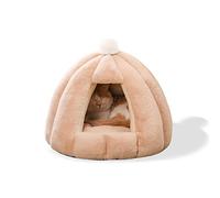 Galatée Cama Tipo Cueva para Gatos, Cama Cojín para Gatos con Fondo Antideslizante, Cama para Mascotas con Cojín Interior Lavable Extraíble, Iglú De Felpa Suave y Acogedor para Gatos(M, Caqui)