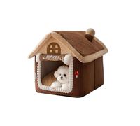 Galatée Casa para Gatos, Linda Cueva con Chimenea, Casa Suave con Dibujos Animados, Cálido Refugio para Gatos, Tienda De Campaña para Perros con Cojín Extraíble(S, Marrón)