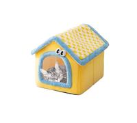 Galatée Casa para Gatos, Linda Cueva con Chimenea, Casa Suave con Dibujos Animados, Cálido Refugio para Gatos, Tienda De Campaña para Perros con Cojín Extraíble(S, Amarillo)