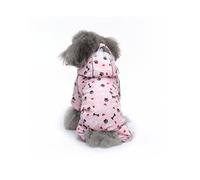 Galatée Chaqueta De Lluvia para Perros con Capucha, Abrigo Impermeable con Orificio De Correa y Tiras Reflectantes (S, Huesos Rosados)
