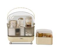 Galatée Gran Capacidad Retro Elegante a Prueba de Polvo Organizador Maquillaje,Cajas Almacenamiento Maquillaje, Organizador joyería multifunción - (Amarillo + caja de labios)