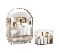 Galatée Gran Capacidad Retro Elegante a Prueba de Polvo Organizador Maquillaje,Cajas Almacenamiento Maquillaje, Organizador joyería multifunción - Blanco translúcido Alto + Caja de pintalabios