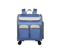 Galatée Mochila para Perros con Ruedas Extraíbles, Bolsa De Viaje para Perros Aprobada por Aerolíneas, Carriola Plegable para Mascotas con Ventanas De Malla para Ventilación(Azul)