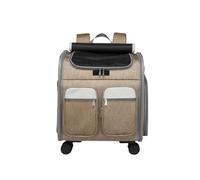 Galatée Mochila para Perros con Ruedas Extraíbles, Bolsa De Viaje para Perros Aprobada por Aerolíneas, Carriola Plegable para Mascotas con Ventanas De Malla para Ventilación(Caqui)