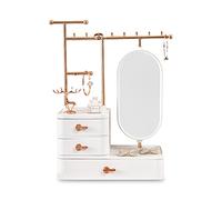 Galatée Organizador de soporte de joyería con espejo 3 nivel de metal soporte de joyería soporte de altura ajustable Pantalla para collares Pendientes Pulseras y anillos - blanco