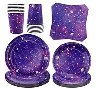 Galaxia Espacial Set de Vajilla, Incluye Platos, Servilletas, Vasos, para 20 Invitados Decoración de Fiesta de Cumpleaños con Tema de Galaxia y Espacio Exterior