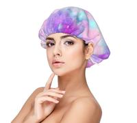 Galaxia jaspeada rosa púrpura,Gorro de dormir de satén para adultos - Gorro de dormir elástico para mujer, cubrecabello nocturno