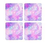 Galaxia Jaspeada Rosa púrpura,Posavasos Cuadrados de Corcho MDF, Almohadilla para Tazas, Juego de 4 Posavasos para Bebidas