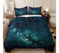 Galaxia Verde Ropa de Cama de 155x200cm - Universo del Espacio Exterior Juego de Ropa de Cama para Todo el año 3 Piezas - con 2 Fundas de Almohada de 50 x 75 cm