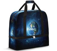 Galaxy and Sun Earth - Bolsa de viaje para mujeres y hombres, estampado de tierra, bolsas de fin de semana, plegables, separadas por húmedo, 47 L, para deportes, gimnasio, yoga, color, 47 L,