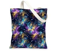 Galaxy - Bolsa de lona para mujer, diseño de estrellas futuristas, nebulosas, verano, violeta, lavable, reutilizable, para uso diario, ideas F, Violeta, 13x15 Inch