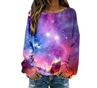 Galaxy Camiseta de manga larga para mujer 3D Galaxia Estampada Tops Camiseta Universo Elegante Camiseta Algodón Camiseta Cielo Estrellado Espacio Exterior Tops Cuello Redondo Camisetas Carnaval