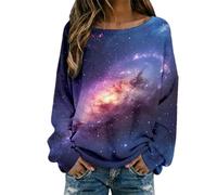 Galaxy Camiseta de manga larga para mujer 3D Galaxia Estampada Tops Camiseta Universo Elegante Camiseta Algodón Camiseta Cielo Estrellado Espacio Exterior Tops Cuello Redondo Camisetas Carnaval