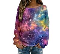 Galaxy Camiseta de manga larga para mujer 3D Galaxia Estampada Tops Camiseta Universo Elegante Camiseta Algodón Camiseta Cielo Estrellado Espacio Exterior Tops Cuello Redondo Camisetas Carnaval