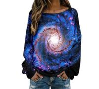 Galaxy Camiseta de manga larga para mujer 3D Galaxia Estampada Tops Camiseta Universo Elegante Camiseta Algodón Camiseta Cielo Estrellado Espacio Exterior Tops Cuello Redondo Camisetas Carnaval