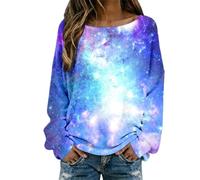 Galaxy Camiseta de manga larga para mujer 3D Galaxia Estampada Tops Camiseta Universo Elegante Camiseta Algodón Camiseta Cielo Estrellado Espacio Exterior Tops Cuello Redondo Camisetas Carnaval