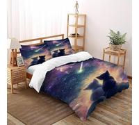 Galaxy Cats De Ropa De Cama para Cosmic Cats con Impresión En 3D, Juego De Funda para Edredón con Cremallera, Microfibra Suave Funda Nordica con Fundas De Almohada King（220x240cm）