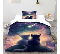 Galaxy Cats Funda De Edredón 3 Piezas con Impresión En 3D Cosmic Cats con 1 Fundas De Almohada Single（135x200cm） Microfibra Ropa De Cama para Adultos Y Niñas