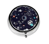 Galaxy DecorBox - Organizador de medicamentos de 3 compartimentos, bonito estuche redondo para bolso y bolsillo, pastillero de viaje, organizador portátil de metal para medicamentos, vitaminas, aceite