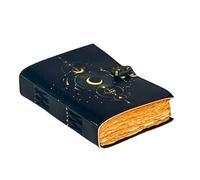 Galaxy Dreams - Diario de cuero exquisito hecho a mano con papel antiguo de borde de cubierta, diseño de luna celestial y estrella en relieve, lujoso diario encuadernado en cuero con cierre seguro,