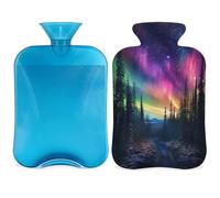 Galaxy Forest Light - Botella de agua caliente con funda, noche estrellada, bolsa de agua caliente de 2 litros para aliviar el dolor, cuello suave y hombros, calentador de pies y manos, compresa
