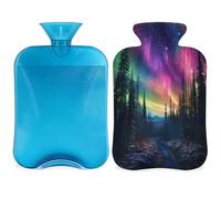 Galaxy Forest Light - Botella de agua caliente con funda, noche estrellada, bolsa de agua caliente de 2 litros para aliviar el dolor, cuello y hombros, manos, pies, compresa caliente y fría