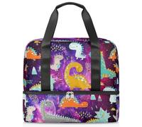 Galaxy Funny Dinosaur - Bolsa de lona deportiva para mujeres, hombres y niños, dinosaurios, Kirls Dinosaurs, bolsas de fin de semana, bolsas de noche separadas para mojado, bolsa de mano de 21 L para