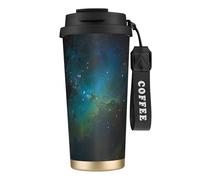 Galaxy Green - Botella de agua con tapa con popote, de acero inoxidable, boca ancha, aislada, a prueba de fugas, para mujer, color negro