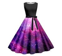 Galaxy Kostüm Damen Kleider 3D Galaxie Stern Grafik Kleid Ärmloses A Linien Midikleid Weltall Karneval Kostüm Festliche Rundhals Rockabilly Kleider, 01 Rosa caliente, M