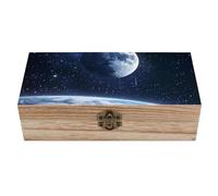 Galaxy Meteor Moon Earth - Caja de almacenamiento de madera para tesoros, 7.9 x 3.7 x 2.3 pulgadas, cajas de recuerdo con tapa con bisagras y cierre frontal