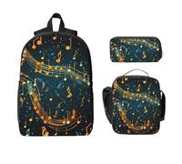Galaxy Music Note - Juego de mochila para niñas y niños con bolsa de almuerzo, estuche para lápices, 3 piezas, bolsas escolares, lonchera aislada, regalos para mujeres y hombres