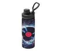 Galaxy Music Record - Botella de agua de acero inoxidable aislada al vacío de 530 ml, botella de agua a prueba de fugas con asa de transporte, taza térmica para deportes, escuela, viajes, gimnasio