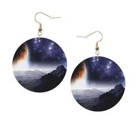 Galaxy Nature - Juego de aretes de cuero con estampado de la Vía Láctea Atmosphere Planet para mujer, 1 par de aretes ligeros bohemios perforados, regalo de joyería para mujeres y niñas