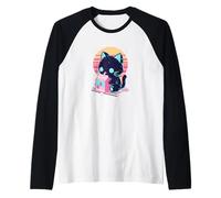 Galaxy Night Kawaii Fresa Leche Gato Estética Camiseta Manga Raglan