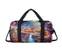 Galaxy Outer Space City - Bolsa deportiva con compartimento para zapatos, bolsa de fin de semana, bolsa de viaje para el gimnasio, organizador de equipaje para mujeres, hombres, niños y niñas
