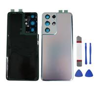 Galaxy S21 Ultra - Cubierta trasera de cristal de repuesto para Samsung Galaxy S21U S21 Ultra 5G SM-G998B G998U G998U1 G998W puerta de carcasa con lente de vidrio de cámara, cintas preinstaladas +