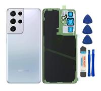 Galaxy S21 Ultra - Tapa trasera de cristal de repuesto para Samsung Galaxy S21 Ultra 5G SM-G998B G998U G998U1 G998W Puerta de carcasa con piezas de lente de vidrio de cámara y cintas preinstaladas