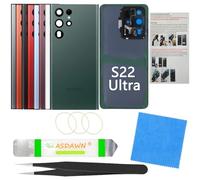 Galaxy S22 Ultra - Funda de repuesto para panel trasero de cristal con manual de instalación + lente de cámara preinstalada + todo el adhesivo + kit de herramientas de reparación para Samsung Galaxy S22 Ultra 5G SM-S908 (verde)