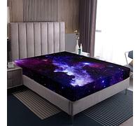 Galaxy Sábana Bajera Ajustable 100% Microfibra Transpirable Solo Cielo Estrellado, sábanas bajeras de Lujo con temática de Espacio Exterior, tamaño Individual (90 x 190 + 30 cm)
