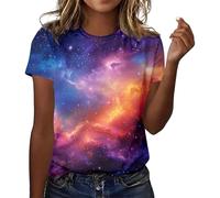 Galaxy Shirt Damen 3D Galaxie bedrucken GrafikT-Shirts Universum Sternenhimmel Weltraum Karnevalskostüme Tshirt Kurzarm Rundhals Party Tops Frauen Faschingskostüme, B03purple, S
