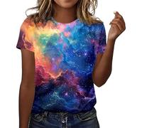 Galaxy Shirt Damen 3D Galaxie bedrucken GrafikT-Shirts Universum Sternenhimmel Weltraum Karnevalskostüme Tshirt Kurzarm Rundhals Party Tops Frauen Faschingskostüme, B10 Armada, S