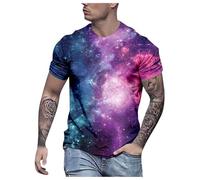 Galaxy Shirt Streetwear 3D Disfraces Carnaval Cuello Redondo T Gráfico Parte Superior Galaxia Estampado Camiseta Festival Manga Corta Cielo Estrellado Universo, morado, M