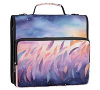 Galaxy Sky Feather - Carpeta con cremallera de 3 anillos con asa y correa para el hombro, capacidad para 500 hojas, bolsa organizadora de almacenamiento con múltiples bolsillos para la escuela y la