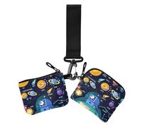Galaxy Solar Planets Plutón Venus Marte Júpiter Cometa Skyrocket Astronauta Monedero Dual Monedero Tarjetero Cartera Minimalista Pulsera Llavero con Llavero para Mujer 2 Paquetes, Galaxy Solar Planets