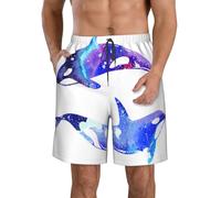 Galaxy Space - Pantalones cortos de verano para hombre, estilo casual, ajuste clásico, con cordón ajustable, 3 bolsillos, Orca Killer Ballena, Large