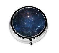 Galaxy Space Starry SkyBox - Organizador de medicamentos de 3 compartimentos, bonito estuche redondo para bolso y bolsillo, pastillero de viaje, organizador portátil de metal, medicina, vitaminas,