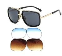 GALAXYLENSE Tony Stark Peter Parker Edith - Gafas de sol cuadradas retro vintage para hombre, lentes de 3 colores, Marco de metal dorado con 3 pares de lentes de repuesto, 140x147 mm