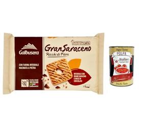 Galbusera GranSaraceno, galletas ricas en fibra completa con trigo sarraceno y chips de chocolate, 260 g + Polpa italiana gourmet 400 g