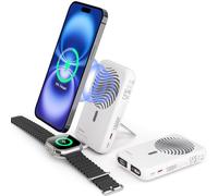 Galeces Batería externa magnética de 10.000 mAh, 20 W PD, carga rápida con pantalla LED, batería inalámbrica con cargador i-Watch, paquete de batería plegable con soporte para iPhone 16/15/14/13/12
